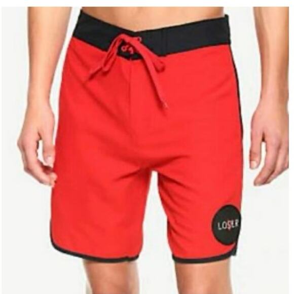 Hot Topic IT Loser Lover Red Black Men Swim Trunks Medium Board Shorts - Picture 1 of 8